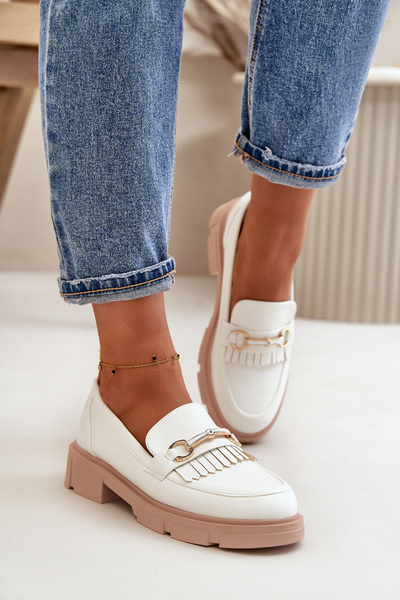 Mocassins Pour Femmes Avec Décoration En Cuir Eco Blanc Tialorae