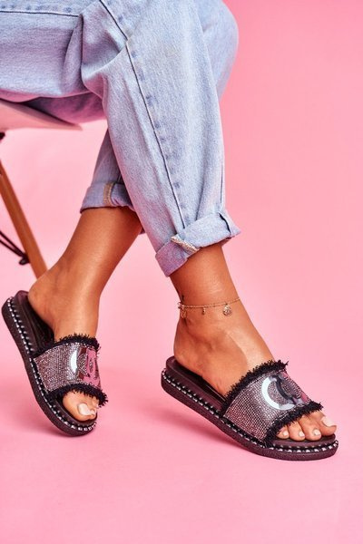 Pantoufles Avec Cristaux Sur La Plateforme Black Candy Man