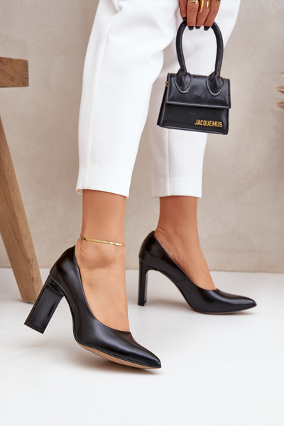 Pantofi Eleganți Din Piele Naturală Cu Toc Negri Lewski 2659/2043