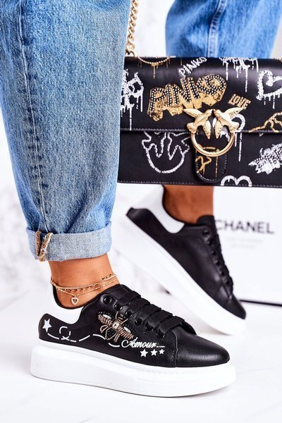 Chaussures De Sport Femme Baskets Avec Fly Noir Amour