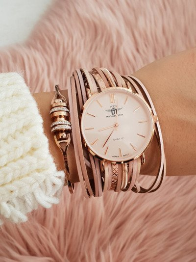 Women's Watch Michael John cu curea de aruncare pepero roz