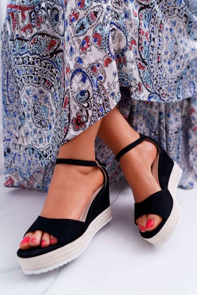 Sandales Talon Plateforme Femme Daim Noir Delima