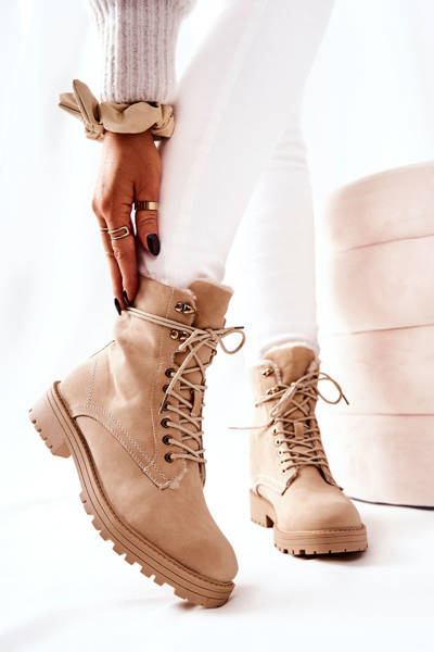 Leder-Warm-up-Arbeiterstiefel Beige Kimmie