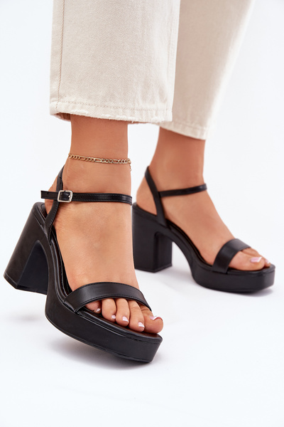 Sandale Cu Toc Din Piele Eco Negru Lillita