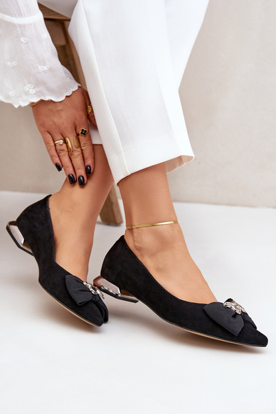 Elegante Wildleder Ballerinas Für Damen Mit Schleife Laura Messi 2893 Schwarz