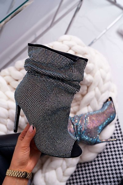 Lu Boo Black Stiletto Boots With Zircons