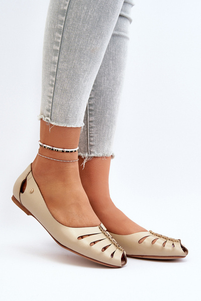 Zazoo 10009 Ballerines confortables en cuir pour femmes Beige