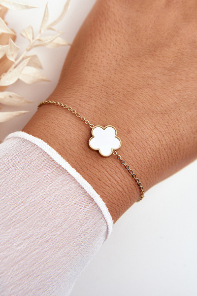Modisches Damenarmband Mit Schwarz-Weiß-Blume Gold