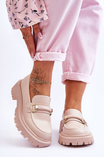 Mocassins Femme Sur Plateforme Massive Beige Calypso
