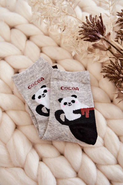 Juokingos moteriškos kojinės Panda In A Cup Gray