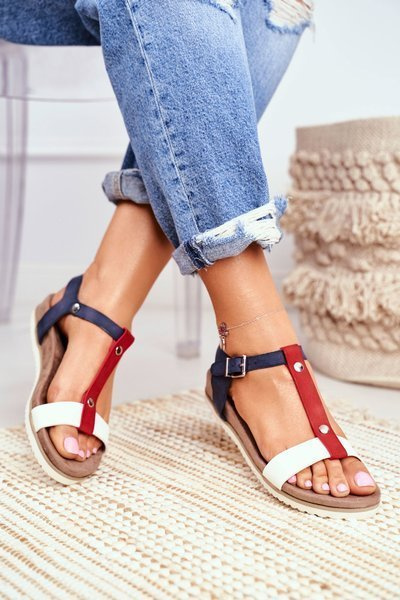 Flache profilierte Damensandalen 8SD35-0306 Dunkelblau Dubi