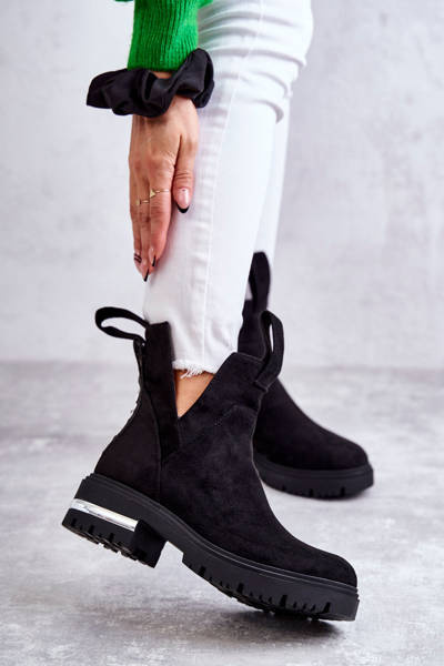 Bottines En Daim Avec Découpes Noir Elvera