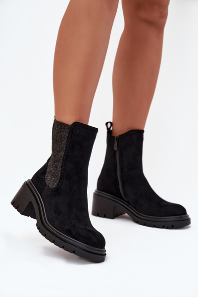 Damen Gefütterte Stiefeletten Mit Blockabsatz Schwarz Zoralia