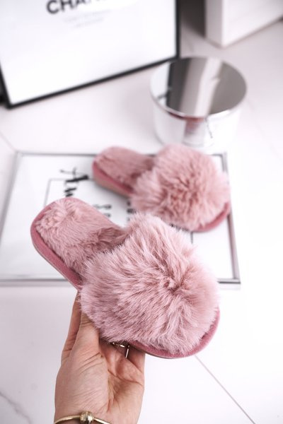 Vaikiškos šlepetės su kailio pudra Rožinis sniego kamuolys