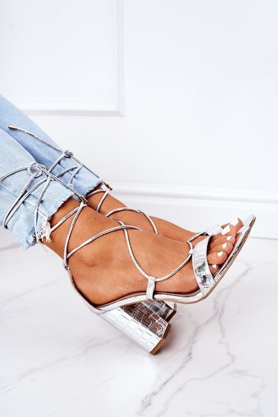 Lace-up High Heel Sandals Silver Catwalk