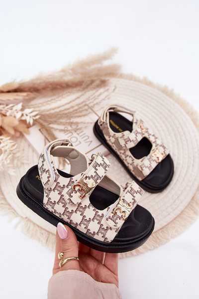 Kinder Sandalen Mit Klettverschluss Und Goldenen Details Beigefarben Cavina