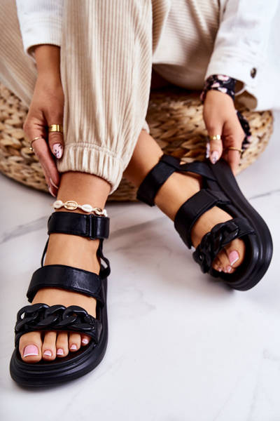 Leather Sandals With Chain La.Fi Black Alissia