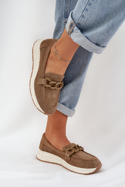 Mocassins en daim sur plateforme avec chaîne D&A TW552 marron