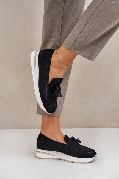 Mocassins Sur Un Petit Talon Écologique Velours Noir Challavia