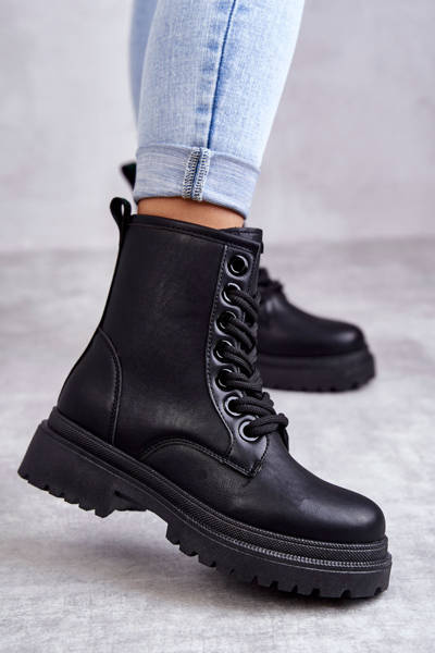 Damen Lederstiefel Workers Schwarze Denila