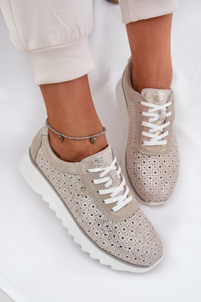 Wildleder durchbrochene Sneakers auf Plattform gold LR51-927