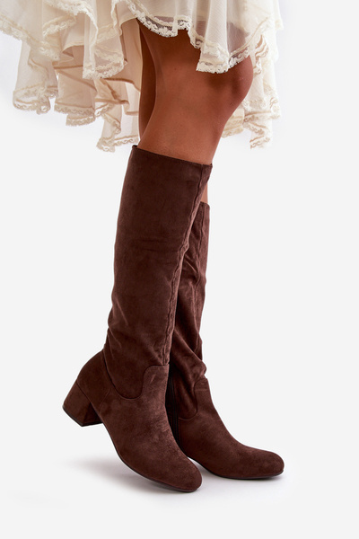 Cuissardes pour femmes en suède écologique avec fermeture éclair marron Elitara
