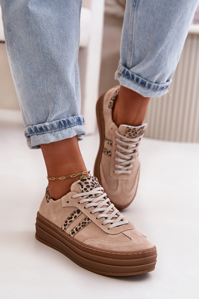 Zazoo N1068S4 Baskets à plateforme en daim pour femme Léopard Rose
