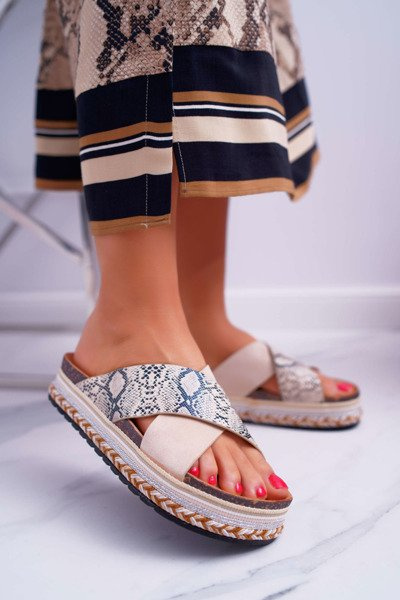 Tongs à plateforme pour femmes Beige Snake Greta