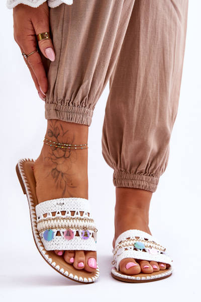 Chaussons Tressés Ornés Pour Femme Blanc Millano