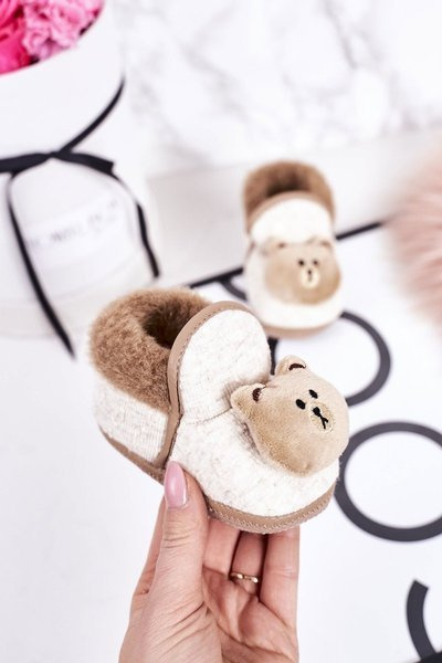 Chaussons de maison pour enfants sur bande élastique avec ours en peluche ourson marron