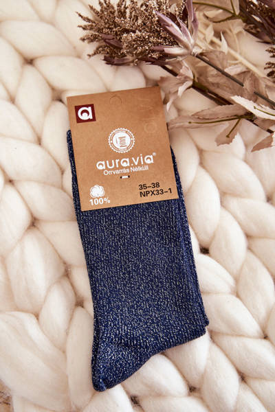 Damensocken mit glänzendem Faden Navy blau