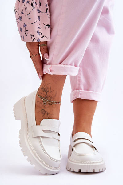 Slipper aus Leder zum Hineinschlüpfen mit Plateausohle Weiss Riverside