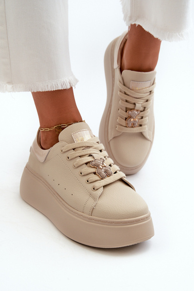 Sneakers de piele pentru femei cu platformă și fundă bej Vinceza 66641