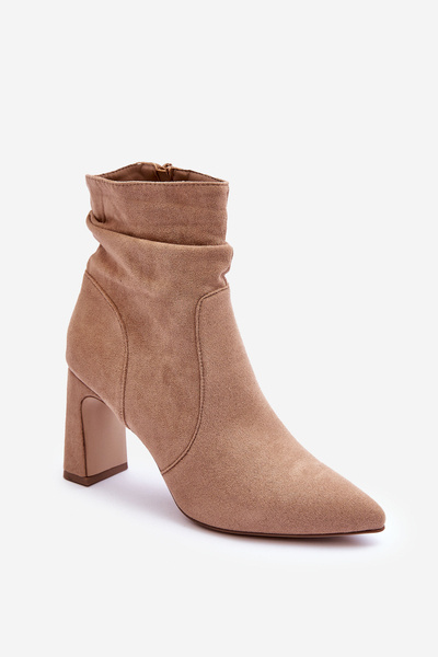 Cizme de piele de piele de piele de pădure pe Heel Beige Mellamene