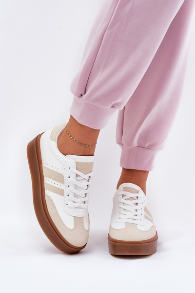 Baskets Dames Sur Plateforme En Cuir Écologique Beige-Blanc Ediriella