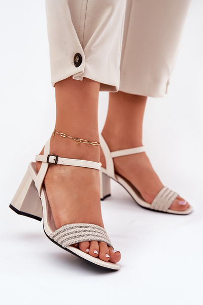 Damen Sandalen Mit Absatz Und Zirkonia Und Geflecht Beige Vinceza 62228