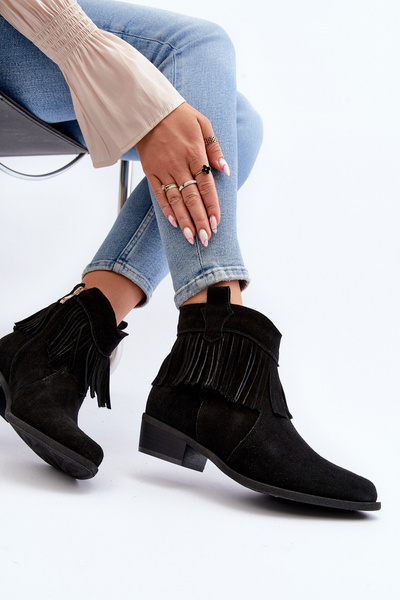 Zazoo 3430 Bottines Femme En Daim à Franges Noir