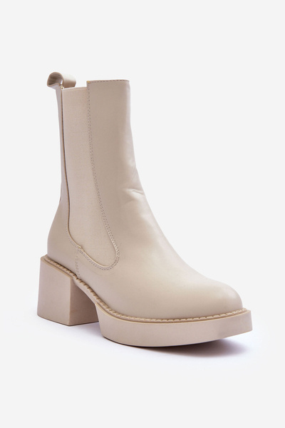 Bottines à talons massifs Beige Ironna