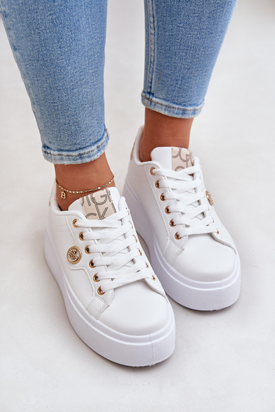 Sneakers Écologiques En Cuir Sur Plateforme Avec Détail Doré Blanc-Beige Zingie