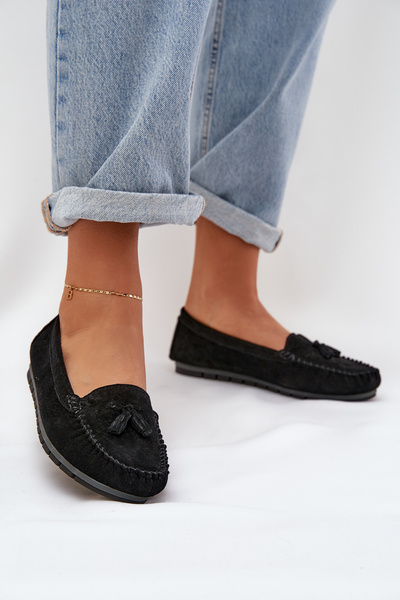 Mocassins Suédés Classiques à Talons Plat Femme S.Barski LR51-548 Noir