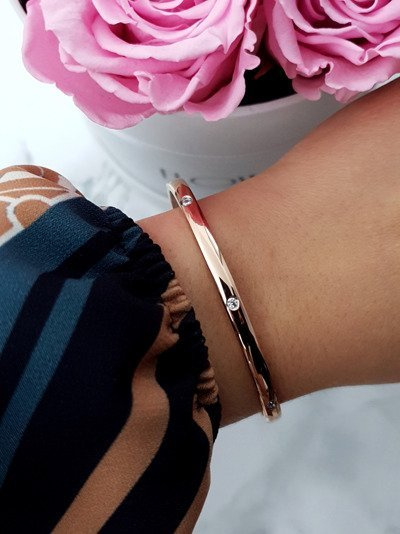 Bracelet Femme Acier Avec Zircons Or Rose Ursa