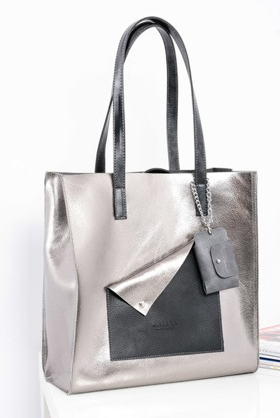 Große silberne Damen-Shopper-Handtasche + Kleinere Handtasche
