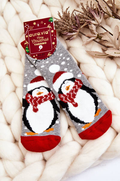 Children's Christmas Cotton Șosete termoactive Penguin Gray