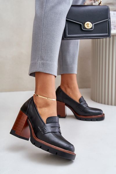Escarpins à talons hauts avec plateforme pour femmes en éco-suède noir Vinceza 58105