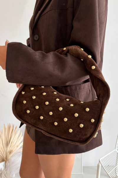 Sac En Suède Naturelle Avec Ornement Chocolat Julisse