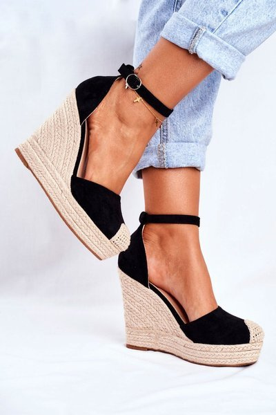Women's Sandals On Wedge Linen Black Avocado