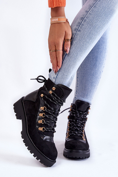 warme Damenstiefel mit Schnürung Schwarze Jesse