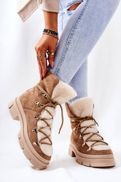 Bottes Trappeurs En Daim Rembourrées Beige Mindago