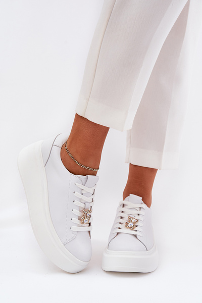 Chaussures De Sport En Cuir Pour Femmes Sur Plateforme Avec Clip Vinceza 39922 Blanches