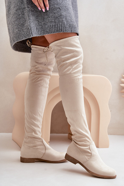 Knee High Lygus Kulnas Batai Iš Eko Suede Bežiniai Linnithia